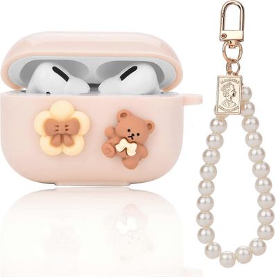 Söpö Kawaii AirPods Pro -kotelo naisille ja tytöille, esteettinen Airpod Pro -kotelo helmiketjulla sileä pehmeä suojakansi