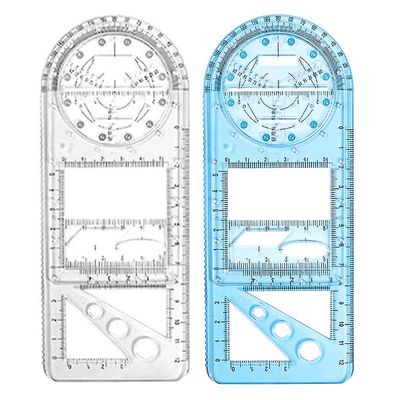 Domeilleur Monitoiminen geometrinen viivain geometrinen piirustusmallin mittaustyökalu koulun toimistoon Sininen A 3pcs