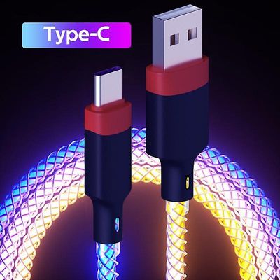 Fonken RGB Luminous USB Type C-kabel 6A 66W for Huawei P50 Honor 5A hurtiglading USB C-lader Datakabel for Xiaomi Samsung som bildet Type C Cable