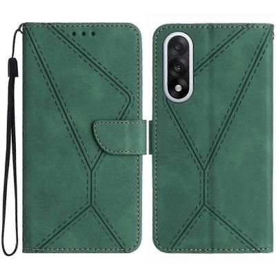 OnePlus Nord 5 5G -kotelo - PU-nahkainen läppäkansi kosketusviivoilla ja painatuksella Vihreä