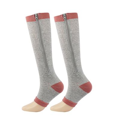 Vicbuy Voksne Menn Kvinner Glidelås Kompresjon Sokker Open Toe Compression Strømper Sokker Grå L or XL