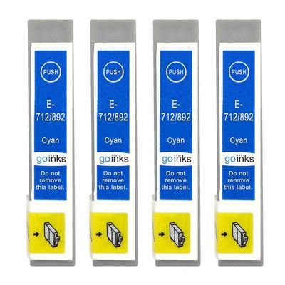 4 Cyan blækpatroner til at erstatte Epson T0712 Kompatibel/ ikke-OEM fra Go Inks