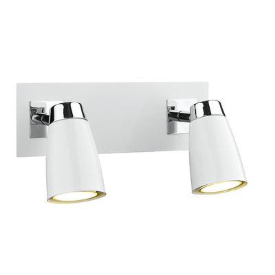 Dar Lighting Loft Twin Low Energy Spot Lamp Switch Poleret Krom & Matt White, 2x GU10