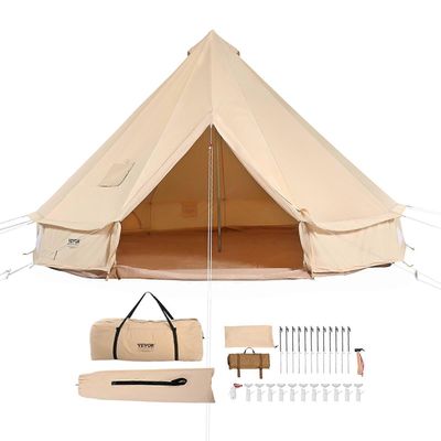 Succebuy Canvas Bell -teltta, 4 vuodenaikaa 4 m / 13,12 jalkaa jurtta, liesitunkilla, mahtuu jopa 6 henkilöä, perheen leirintä Ulkona metsästysjuhlat