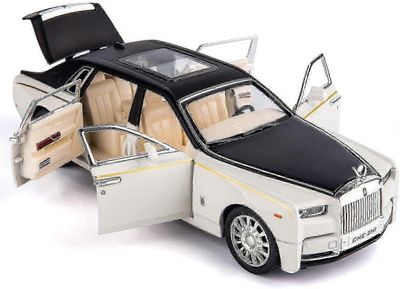 1/24 Rolls-royce Phantom Model Car, sinkkiseos Vedä takaisin leluauto äänellä ja valolla lapsille Poika tyttö lahja (valkoinen)