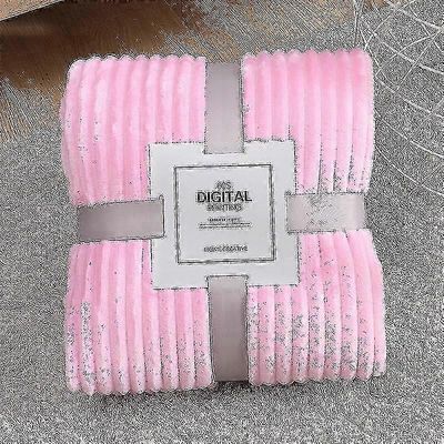 yksivärinen raidallinen heittopeitto flanelli fleece pehmeä aikuisten päiväpeite talvi lämmin ompele pörröinen lakana päiväpeite Vaaleanpunainen 10...