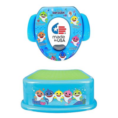 Luiwoon Pinkfong Baby Shark 2 Piece Essential Potty Training Set - Blød pude, babypottetræning, sikker, nem at rengøre, trinskammel