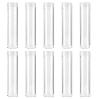 Roadoor 10st Myntrör Transparent Plast Myntrör Arrangör Rund Mynthållare Med Lock För Banker Superma 25mm