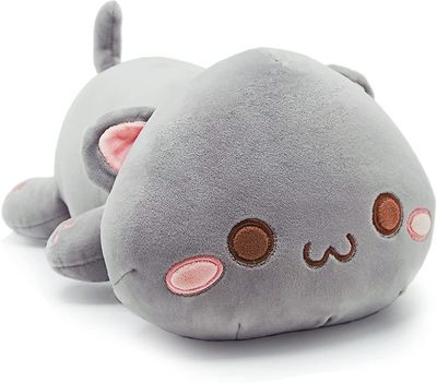 Linkrunning Sødt killingelegetøj, 50 cm plys dyr kæledyr killing blød anime kat plys børnepude (grå runde øjne)