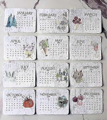 Istutettava siemenkalenteri 2025, siemenkalenteri 2025 tammikuusta joulukuuhun, kuukausittainen siemenpöydän kalenterisuunnittelija istutettavilla ...