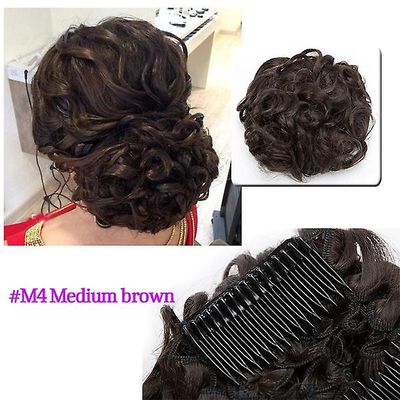 Scrunchie Elegant Skønhed Hair Bun Chignon To Plastic Comb Wave krøllet syntetisk hår nem brug M4 Mellem brun