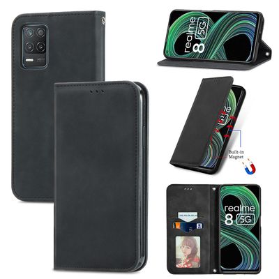 Gangxun Sag For Oppo Realme 8 Pro Magnetisk Lukning Læder Tegnebog Cover Housse Etui Shockproof - Sort