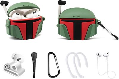 Ubiuo Airpods Pro Case Cover Star War,6 I 1 tilbehør Støtsikker silikon Morsom Mandalorian Boba Fett Anime Character Søt Cartoon Protective Case, m...