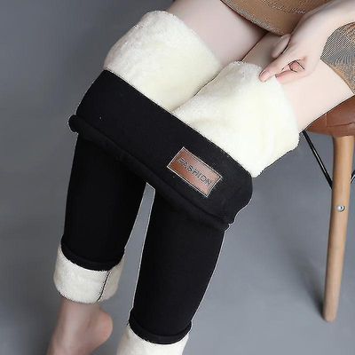 Vinter Sherpa Fleece Foret Leggings for kvinder, høj talje elastisk tyk cashmere leggings Plys Varme Termiske Bukser sort L