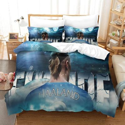 Vuodevaatteet pussilakanasetti 3D-tulostus Erling Haaland peittopeitto vuodevaatteet, jalkapallo Superstar Print Single Double King Koko mikrokuitu...