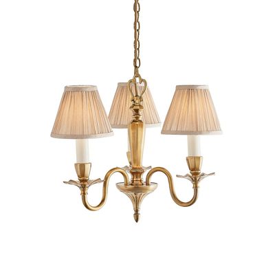 Interiors 1900 Lighting Asquith 3 Light Multi Arm Loft Vedhæng Lysekrone Solid Messing, Beige organza effekt stof, E14
