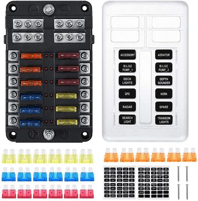 Linkrunning 12-vejs dråbeformet sikringsholder, sikringsboks med 24 sikringer 12 LED-lys beskyttelsesdæksel til bilbåd autocamper Som vist As shown