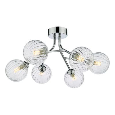 Dar Lighting Yiska 6 Light Semi Flush poleret Krom ribbet glas