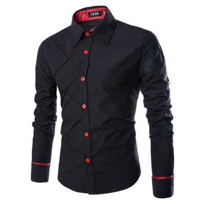 Varychmoo Mænds Classic Business Shirt Knapper Formelle Slim Fit Shirts Sort XL