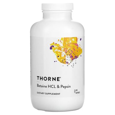 Thorne Research, Betain HCL & Pepsin, 450 kapsler