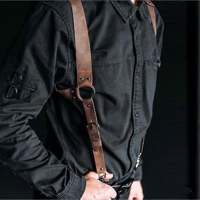 Tinor Säädettävät Miehet Pu Leather Selkävyö Runko Rinta valjaat Henkselit Vyö (1kpl, ruskea)