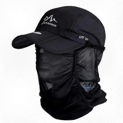 UV Sun Shield leveälierinen ulkoiluhattu irrotettavalla kaulasuojalla kalastukseen musta