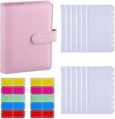 12pcs A6 Binder Lommer Loose Leaf Tasker 6 Ring Binder Cash Budget Konvolutter System, A6 Pu Pink