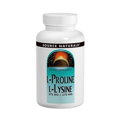 Source Naturals Lähde Naturals L-Proline/L-Lysiini, 275 mg, 60 kieleke (pakkaus 1)