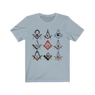 Bricks Masons Firkantet og kompas symboler frimurerisk t-shirt Lyseblå Xl