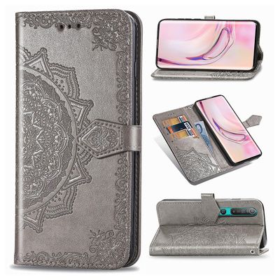 Etui til Xiaomi Mi 10 5g Cover Læder Tegnebog Cover Præget Mandala Magnetisk Flip Protection Stødsikker - Grå