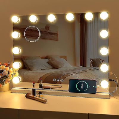 Led speil USB sminke lys, 10 pærer 3 lysmoduser for bordplaten veggmontert kosmetisk speil, bad speil lamper