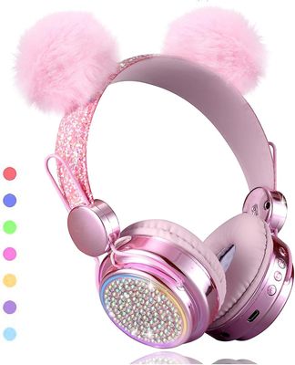 Bean Trådløs, LED lyser opp fargeskiftende jenter Bluetooth-hodetelefoner med mikrofon, 10 timer 5.0 Bluetooth-hodetelefoner for skolen, jul (rosa)