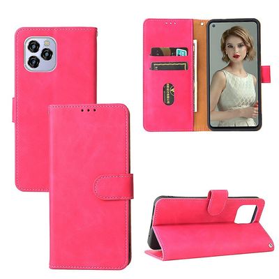 Etui til Oukitel C21 Pro Cover Premium Læder med kortholder Flip Folio Magnetisk Etui Coque - Sort Pink