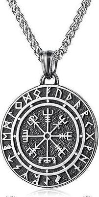 Viikinkikaulakoru Norjalainen kirveen riimut Raven Vegvisir Kompassi Amuletti Riipus Kaulakorut Korulahjat miehille, 60cm