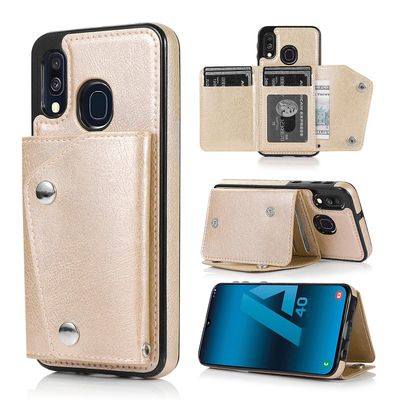 Samsung A40 -lompakon takakannelle, PU-nahkakotelo korttikotelolla Kultaa