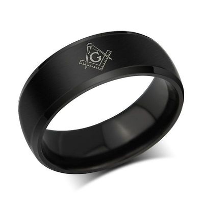 Bricks Masons Le baiser firkantet og kompas glat båndring Sort 10