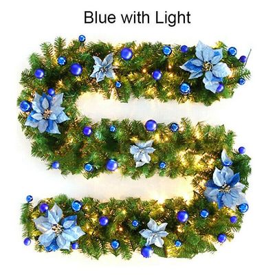 Witdreamer 9ft Pre Lit Christmas Garland med lys dør krans Xmas Pejs Decor Led Blå