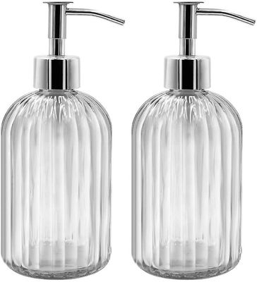 Linkrunning Sæt med 2 glassæbedispensere, 400 ml flydende sæbedispensere med pumpe, genopfyldelig lotion og sæbedispensere til køkken, badeværelse,...