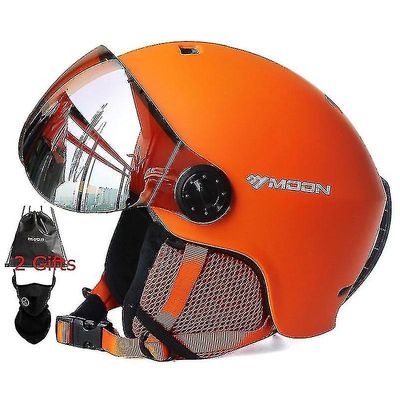 Moon hiihtokypärä Kiinteästi valettu PC + EPS Laskettelulasit Laskettelukypärä Ulkona aikuisille Lasten urheilu Ski Sno Oranssi M(55-58cm)