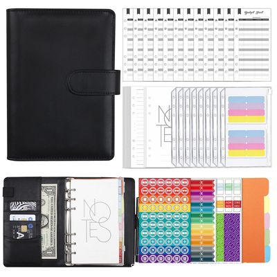 Gangxun A6 Budget Binder med lynlås konvolutter Pu læder genopfyldelige pengebesparende bindemiddel, genopfyldelige Loose-leaf Binder Cover for Bud...
