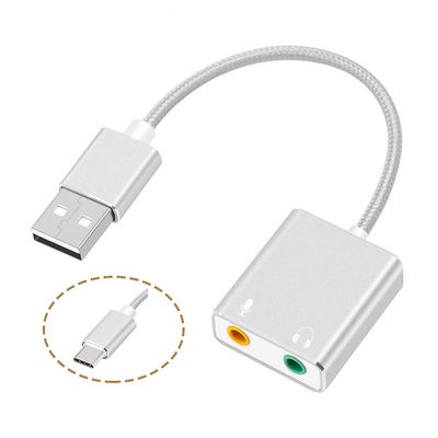 Ekstern 7.1 USB-lydkortstik 3.5 mm USB-lydadapter Øretelefon Micphone Sound Card til Macbook Computer Laptop Pc Sølv
