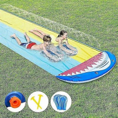 Kaksinkertainen uima-altaan puhallettava liukumäkimatto, jossa on 2 boogie-lautaa lapsille ja aikuisille ulkopuutarhan vesileikkiin, Boogie-lauta (...