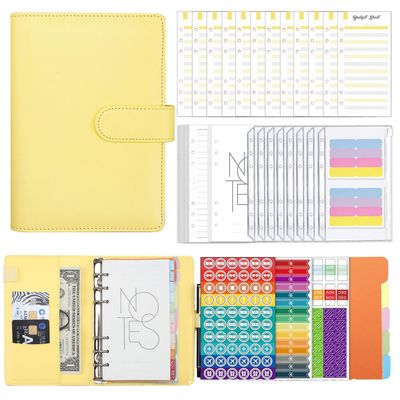 Gangxun A6 Budget Binder med lynlås konvolutter Pu læder genopfyldelige pengebesparende bindemiddel, genopfyldelige Loose-leaf Binder Cover for Bud...