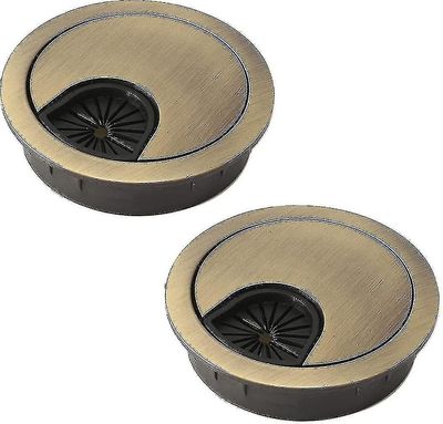 2-pack stationära kabelgenomföringar 60 mm metallkabelhål, runt hålskydd för organisering av skrivbordskablar (brons)