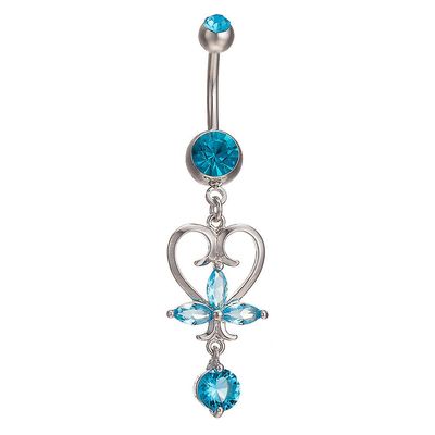 Ruili Hjerteform Navle Nail Diamanted med Zircon platinbelagt blå zircon