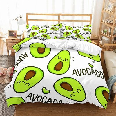 Duvet Cover Sets Avokado dynetrekk sett 3d mikrofiber sengeteppe trykt tegneserie morsomme ansikter avokado sengetøy 135x200cm