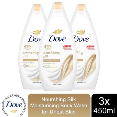 Dove Body Wash Silk Glow Sulfatfri Fugtgivende til silkeblød hud, 3x450ml Hvid