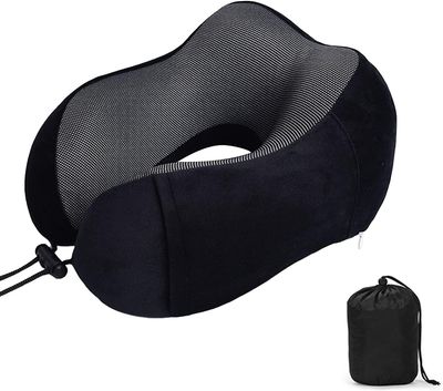 Linkrunning Rejsepude, nakkepude i memoryskum til rejser eller flyrejser, ergonomisk designet nakkestøttepude sort 30*22*14*10CM