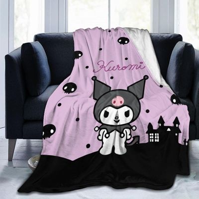 Aionyaaa 150 * 200cm Sanrios Cinnamoroll Kuromi Mymelody Kawaii Cartoon Flanell Blanket Anime Plysj Soft Warm Blankets TV Sweatshirt Gaver Kuromi-2...