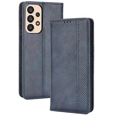 Samsung Galaxy A33 5G retro lompakko puhelimen kansi magneetin sulkeminen säädettävä jalusta Sininen